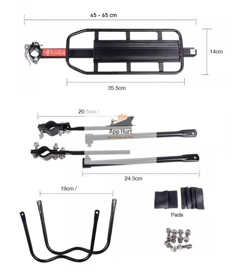 Bagażnik Rowerowy Tylny Uniwersalny Aluminiowy 50 kg Na Rower do Sztycy Wytrzymały