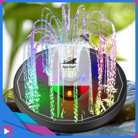 Fontanna Solarna Pływająca LED RGB Do Oczek i Stawów 6 Dysz Napowietrzanie Wody ASATO®