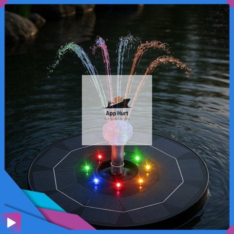 Fontanna Solarna Pływająca LED RGB Do Oczek i Stawów 6 Dysz Napowietrzanie Wody ASATO®