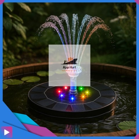 Fontanna Solarna Pływająca LED RGB Do Oczek i Stawów 6 Dysz Napowietrzanie Wody ASATO®