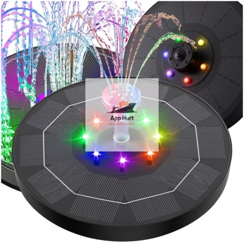 Fontanna Solarna Pływająca LED RGB Do Oczek i Stawów 6 Dysz Napowietrzanie Wody ASATO®