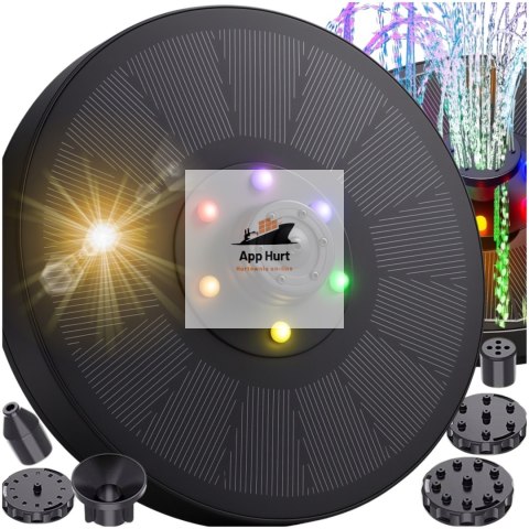 Fontanna Solarna Pływająca LED RGB Do Oczek i Stawów 6 Dysz Napowietrzanie Wody ASATO®