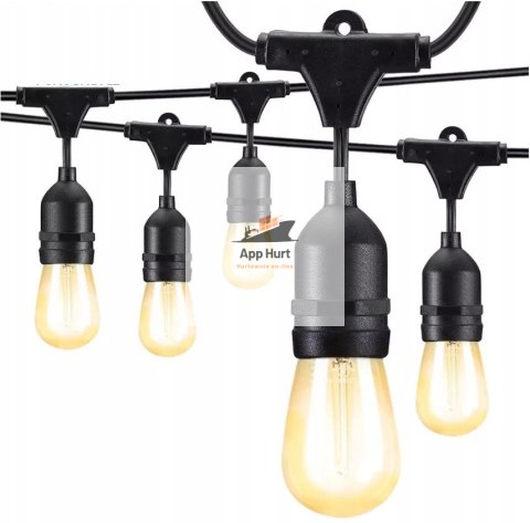 Girlanda Ogrodowa Zewnętrzna Świetlna 15 metrów + 15 Żarówek LED Lampki na Taras Ogród Balkon