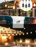 Girlanda Ogrodowa Zewnętrzna Świetlna 15 metrów + 15 Żarówek LED Lampki na Taras Ogród Balkon