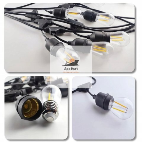 Girlanda Ogrodowa Zewnętrzna Świetlna 15 metrów + 15 Żarówek LED Lampki na Taras Ogród Balkon