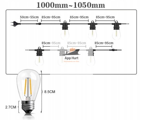 Girlanda Ogrodowa Zewnętrzna Świetlna 20 metrów + 20 Żarówek LED Lampki na Taras Ogród Balkon