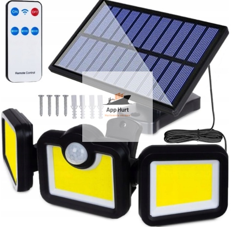 Lampa Solarna 3w1 171 LED Czujnik Ruchu IP65 Panel na Kablu Pilot Zewnętrzna 2400mAh