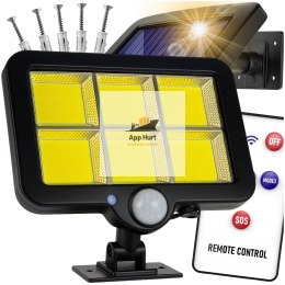 Lampa Solarna z Czujnikiem Ruchu 120 LED ASATO® - Oddzielny Panel z Kablem 480cm - Pilot - 800lm IP64