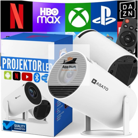 Projektor Smart Mini ASATO® - Android TV WiFi Bluetooth 5.0 - HD 720p 4K Ready - Ekran 150'' Projektor Smart Mini ASATO® - Android TV WiFi Bluetooth 5.0 - HD 720p 4K Ready - Ekran 150''