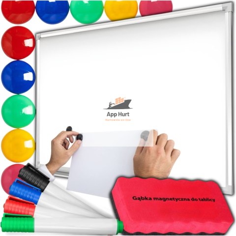 Tablica Magnetyczna na Ścianę Suchościeralna 60x45cm + Akcesoria Gratis Biała Rama Aluminiowa