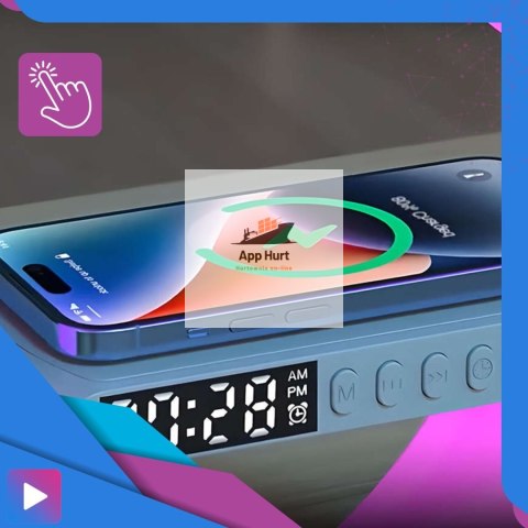 Głośnik Bezprzewodowy Lampka RGB Bluetooth Budzik Ładowarka Bezprzewodowa Zegar ASATO®