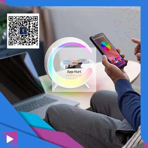 Głośnik Bezprzewodowy Lampka RGB Bluetooth Budzik Ładowarka Bezprzewodowa Zegar ASATO®