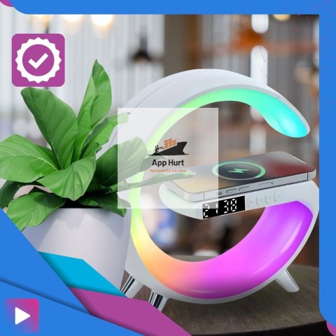 Głośnik Bezprzewodowy Lampka RGB Bluetooth Budzik Ładowarka Bezprzewodowa Zegar ASATO®