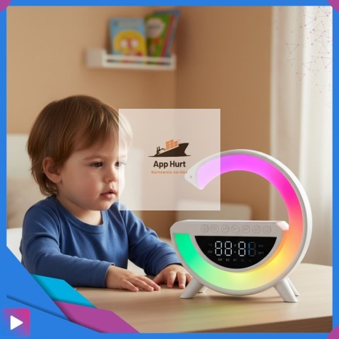 Głośnik Bluetooth Bezprzewodowy Lampa LED RGB Ładowarka QI Zegar Budzik Radio FM ASATO®