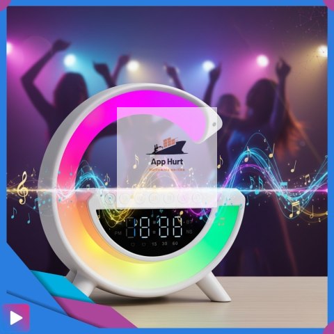 Głośnik Bluetooth Bezprzewodowy Lampa LED RGB Ładowarka QI Zegar Budzik Radio FM ASATO®
