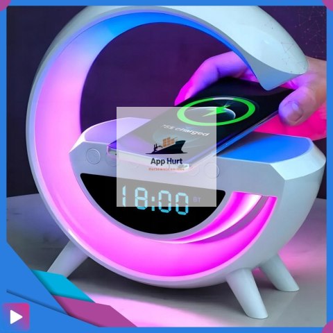 Głośnik Bluetooth Bezprzewodowy Lampa LED RGB Ładowarka QI Zegar Budzik Radio FM ASATO®