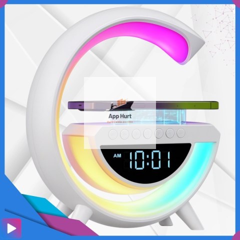 Głośnik Bluetooth Bezprzewodowy Lampa LED RGB Ładowarka QI Zegar Budzik Radio FM ASATO®