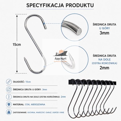 Hak do Wędzarni 20szt haki stalowe 15cm długość średnica 2-3mm