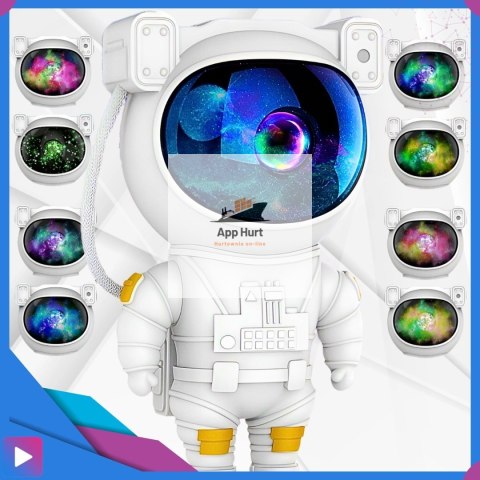 Projektor Gwiazd Astronauta Stojący LED 8 Trybów Pilot Ruchoma Głowa Lampka Nocna ASATO®