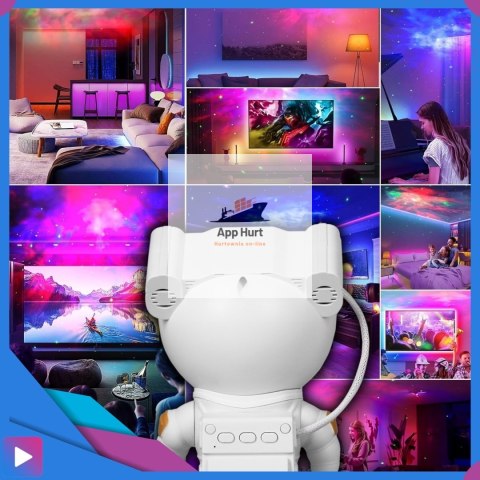 Projektor Gwiazd Astronauta Stojący LED 8 Trybów Pilot Ruchoma Głowa Lampka Nocna ASATO®