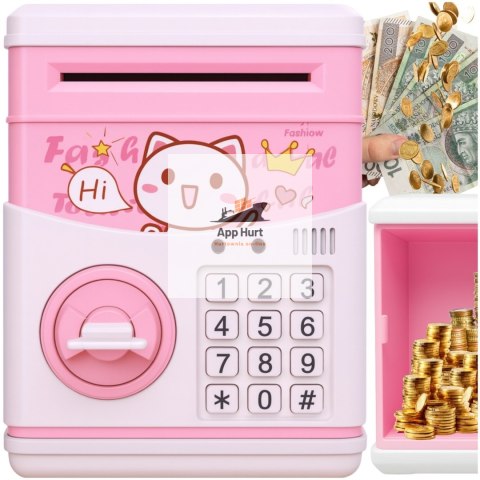 Sejf Skarbonka dla Dziewczynki na Kluczyk Dźwięki Melodie Zabawkowy Bankomat Różowy ASATO®