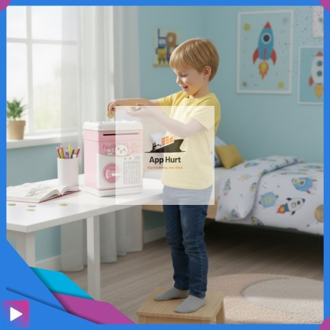 Sejf Skarbonka dla Dziewczynki na Kluczyk Dźwięki Melodie Zabawkowy Bankomat Różowy ASATO®