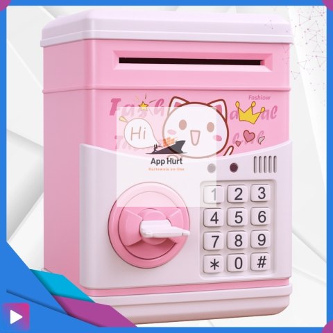 Sejf Skarbonka dla Dziewczynki na Kluczyk Dźwięki Melodie Zabawkowy Bankomat Różowy ASATO®
