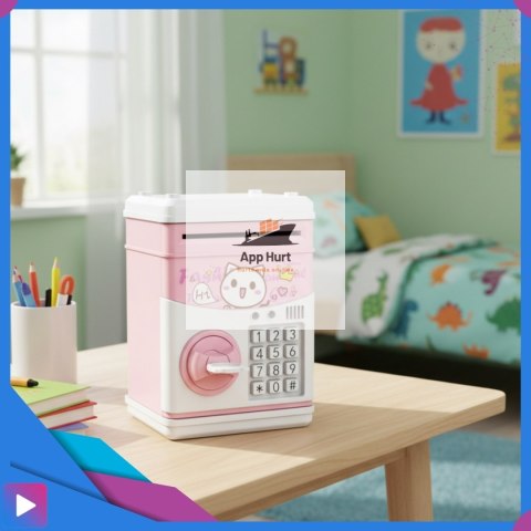 Sejf Skarbonka dla Dziewczynki na Kluczyk Dźwięki Melodie Zabawkowy Bankomat Różowy ASATO®