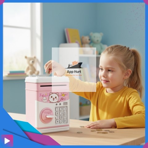 Sejf Skarbonka dla Dziewczynki na Kluczyk Dźwięki Melodie Zabawkowy Bankomat Różowy ASATO®