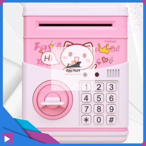 Sejf Skarbonka dla Dziewczynki na Kluczyk Dźwięki Melodie Zabawkowy Bankomat Różowy ASATO®