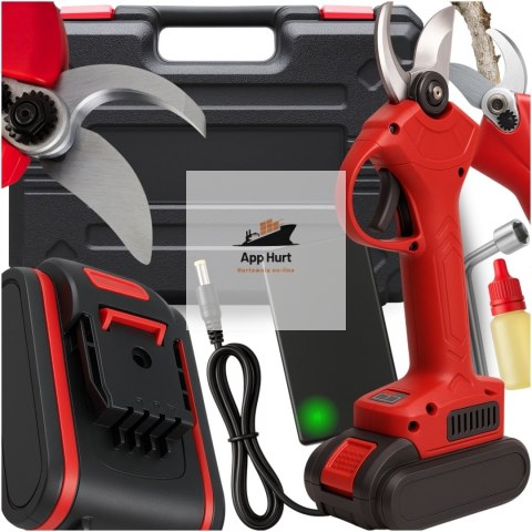 Sekator Akumulatorowy Elektryczne Nożyce do Gałęzi Bezszczotkowy Ogrodowy 120W 21V 2x Akumulator Walizka i Akcesoria ASATO®