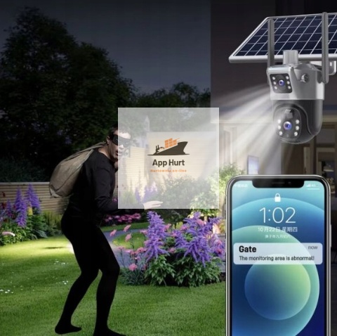 Solarna zewnętrzna kamera dwa obiektywy 4k hd 8mp karta sim 4g lte