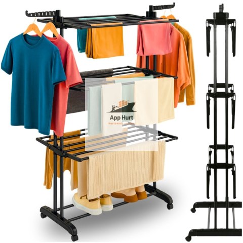 Suszarka na Pranie Pionowa Czarna Ogrodowa Stojąca Składana Duża na Balkon do Domu ASATO®