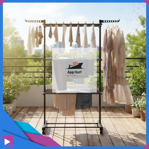 Suszarka na Pranie Pionowa Czarna Ogrodowa Stojąca Składana Duża na Balkon do Domu ASATO®