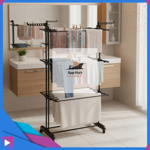 Suszarka na Pranie Pionowa Czarna Ogrodowa Stojąca Składana Duża na Balkon do Domu ASATO®