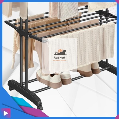 Suszarka na Pranie Pionowa Czarna Ogrodowa Stojąca Składana Duża na Balkon do Domu ASATO®