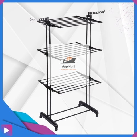 Suszarka na Pranie Pionowa Czarna Ogrodowa Stojąca Składana Duża na Balkon do Domu ASATO®