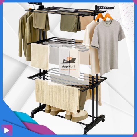 Suszarka na Pranie Pionowa Czarna Ogrodowa Stojąca Składana Duża na Balkon do Domu ASATO®