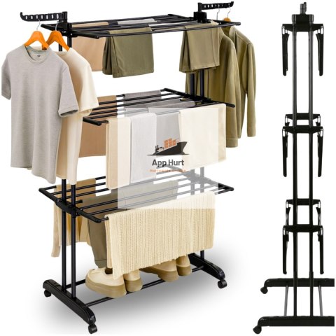 Suszarka na Pranie Pionowa Czarna Ogrodowa Stojąca Składana Duża na Balkon do Domu ASATO®