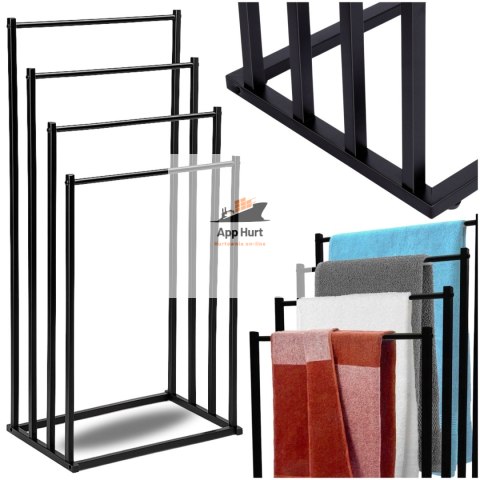 Wieszak na Ręczniki Stojący do Łazienki 4w1 Metalowy Czarny Wolnostojący Nowoczesny ASATO®