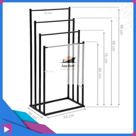 Wieszak na Ręczniki Stojący do Łazienki 4w1 Metalowy Czarny Wolnostojący Nowoczesny ASATO®