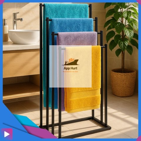 Wieszak na Ręczniki Stojący do Łazienki 4w1 Metalowy Czarny Wolnostojący Nowoczesny ASATO®