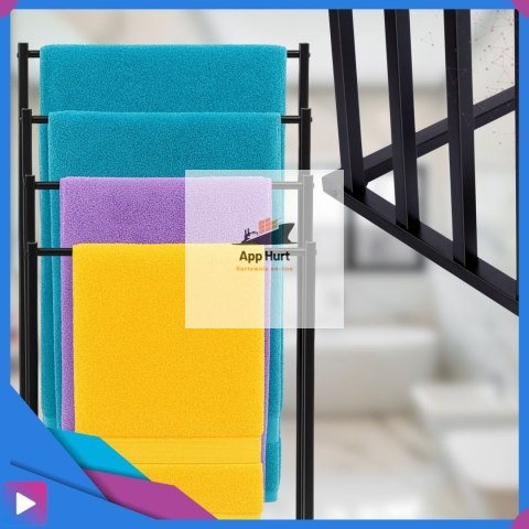 Wieszak na Ręczniki Stojący do Łazienki 4w1 Metalowy Czarny Wolnostojący Nowoczesny ASATO®