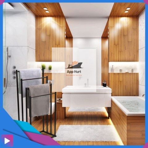 Wieszak na Ręczniki Stojący do Łazienki 4w1 Metalowy Czarny Wolnostojący Nowoczesny ASATO®