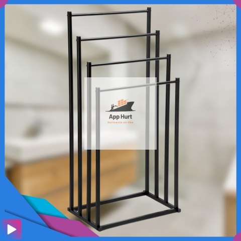 Wieszak na Ręczniki Stojący do Łazienki 4w1 Metalowy Czarny Wolnostojący Nowoczesny ASATO®