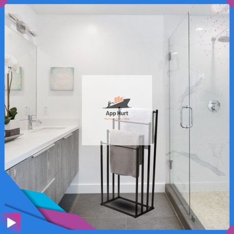 Wieszak na Ręczniki Stojący do Łazienki 4w1 Metalowy Czarny Wolnostojący Nowoczesny ASATO®