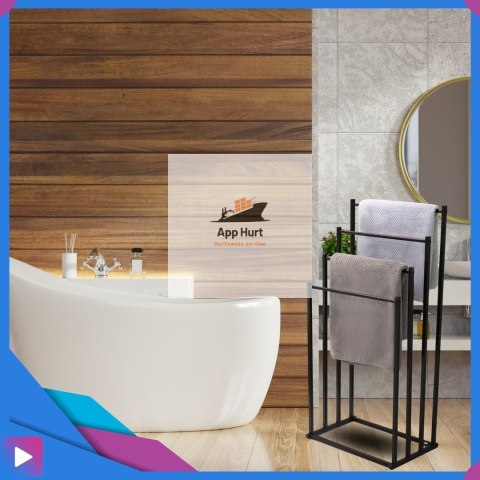 Wieszak na Ręczniki Stojący do Łazienki 4w1 Metalowy Czarny Wolnostojący Nowoczesny ASATO®