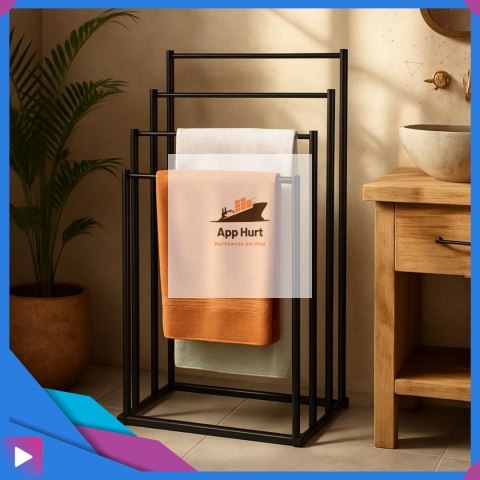 Wieszak na Ręczniki Stojący do Łazienki 4w1 Metalowy Czarny Wolnostojący Nowoczesny ASATO®
